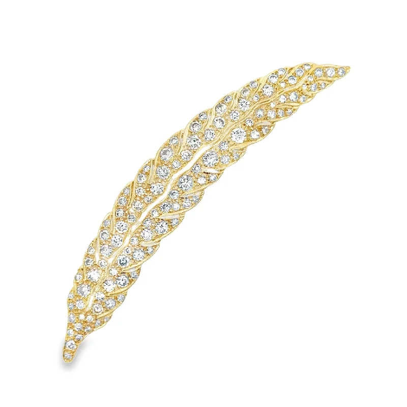 Pure modern brooch-Antique-Style Diamond 18k Yellow Gold Feather Pendant-Brooch