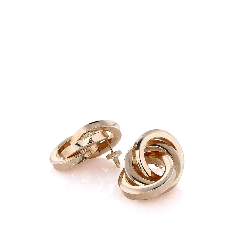 Leaf design earrings-Estate 14 Karat Yellow Gold Triple Polished Intertwined Circles Design Earrings