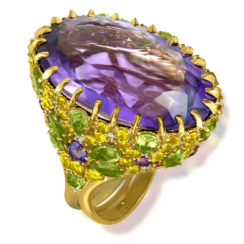 Surf theme rings-Gold Blossom Ring with Light Amethyst & Peridot