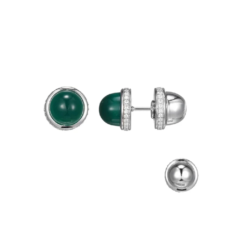 Solid hoop earrings-Elle Sterling Silver "Pivot" Green Agate Cabochon Stud Earrings