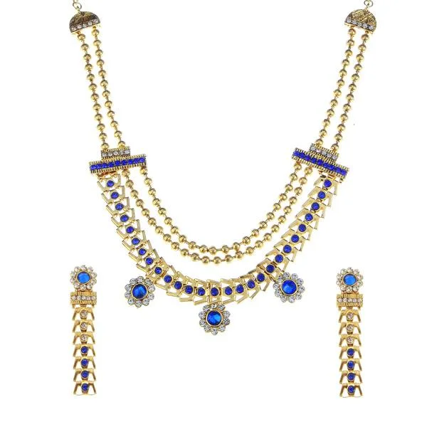 Sapphire pendant necklaces-Tip Top Fashions Stone Gold Plated Traditional Necklace Set - 1106303B