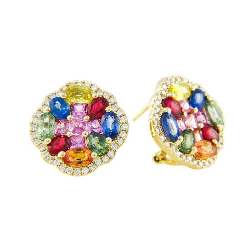 Vintage clip earrings-Bellarri 14k Multi-Color Sapphire and Diamond Stud Earrings