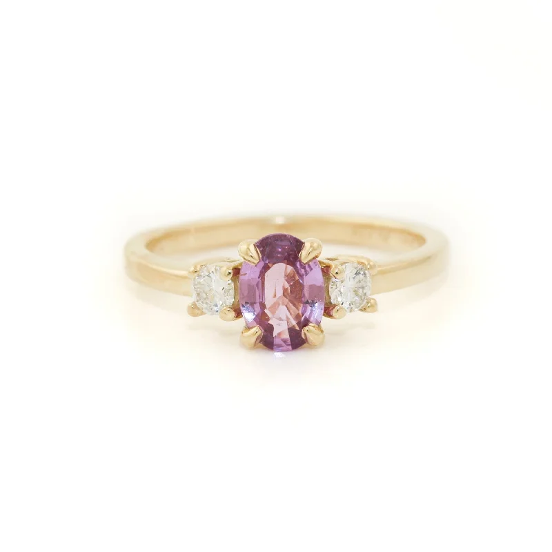 Small wing rings-14K Gold x 6mm Pink Sapphire & Lab Diamond Band