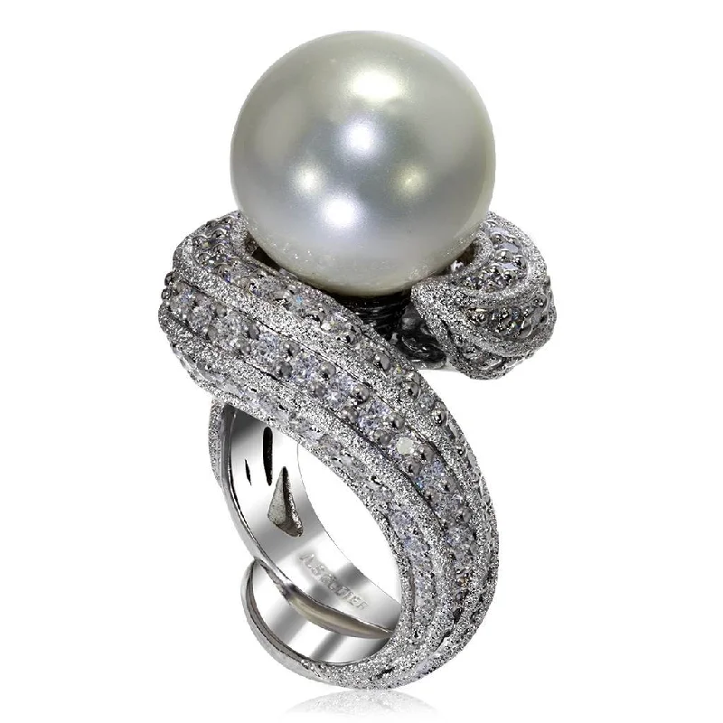 Matte finish rings-Gold Twist Ring With Freshwater Pearl & White Diamond