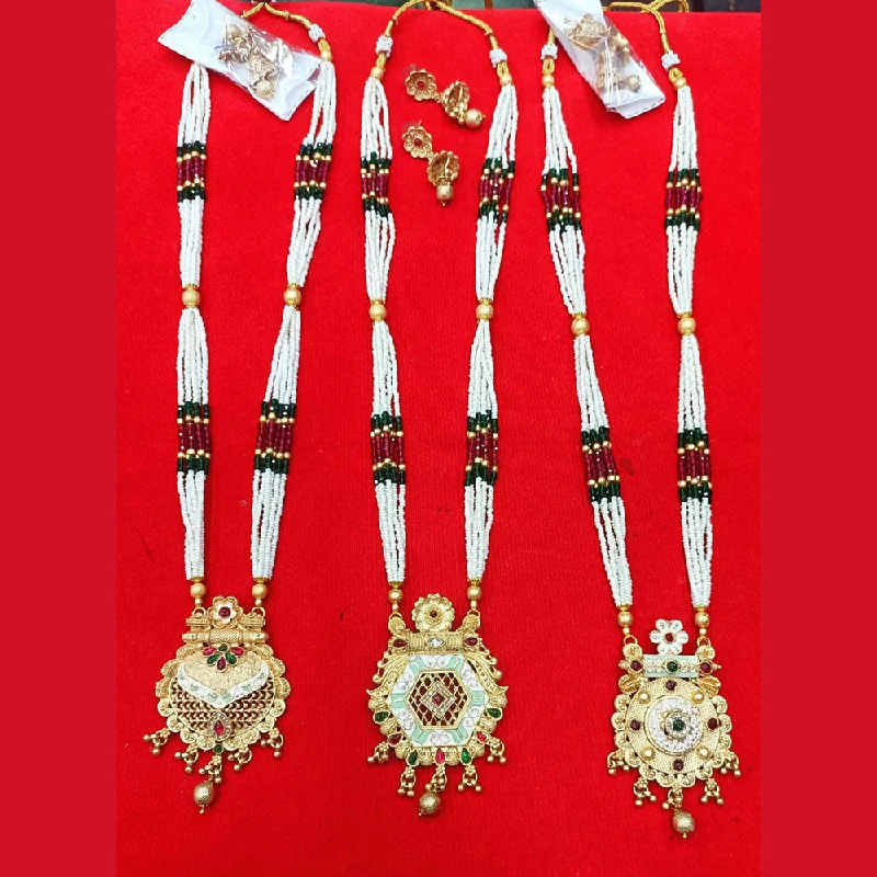 Vivid druzy necklaces-Manisha Jewellery Gold Plated Pota Stone And Pearl Necklace Set (Assorted Design 1 Piece Only)