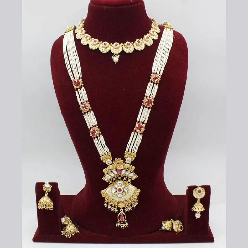 Wide weave necklaces-Manisha Jewellery Gold Plated Pota Stone And Pearl Necklace Combo