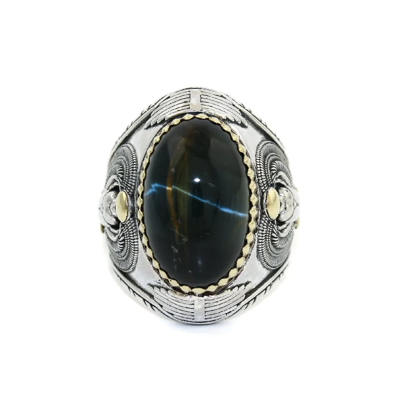 Pinch band rings-Heavy "Ramses" Ring x Blue Tiger's Eye by Kingdom