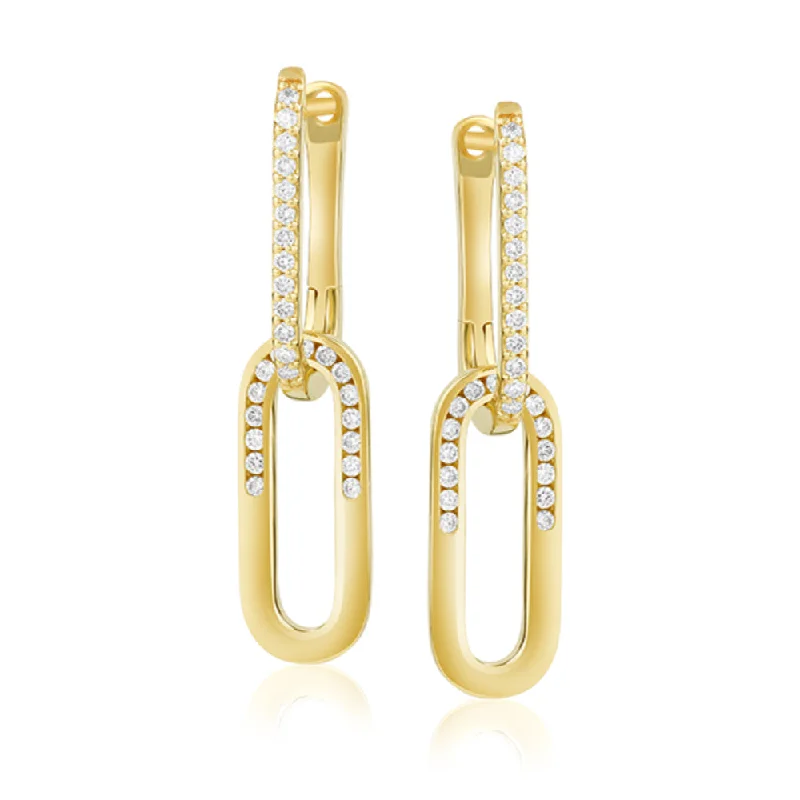 Baroque pearl earrings-14k Gold Double Link Drop Earrings with Diamonds