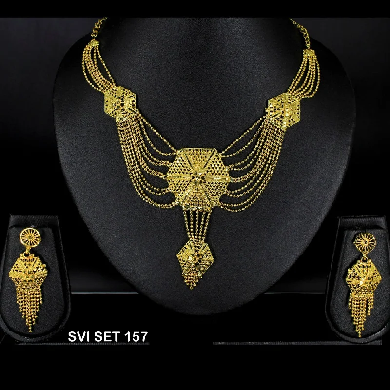 Chic art necklaces-Mahavir Forming Gold Necklace Set   - SVI SET 157