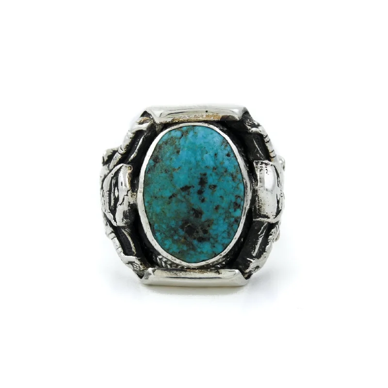 Faith charm rings-Silver Vintage Tibetan Turquoise Ring