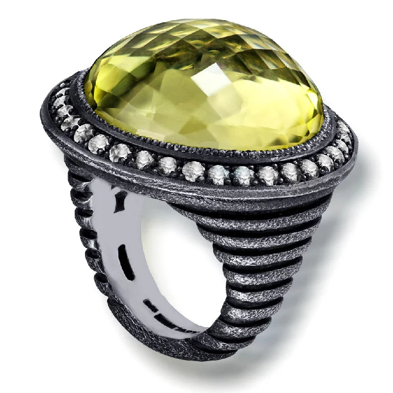 Pinch band rings-Silver Symbolica Ring with Lemon Quartz & Diamonds