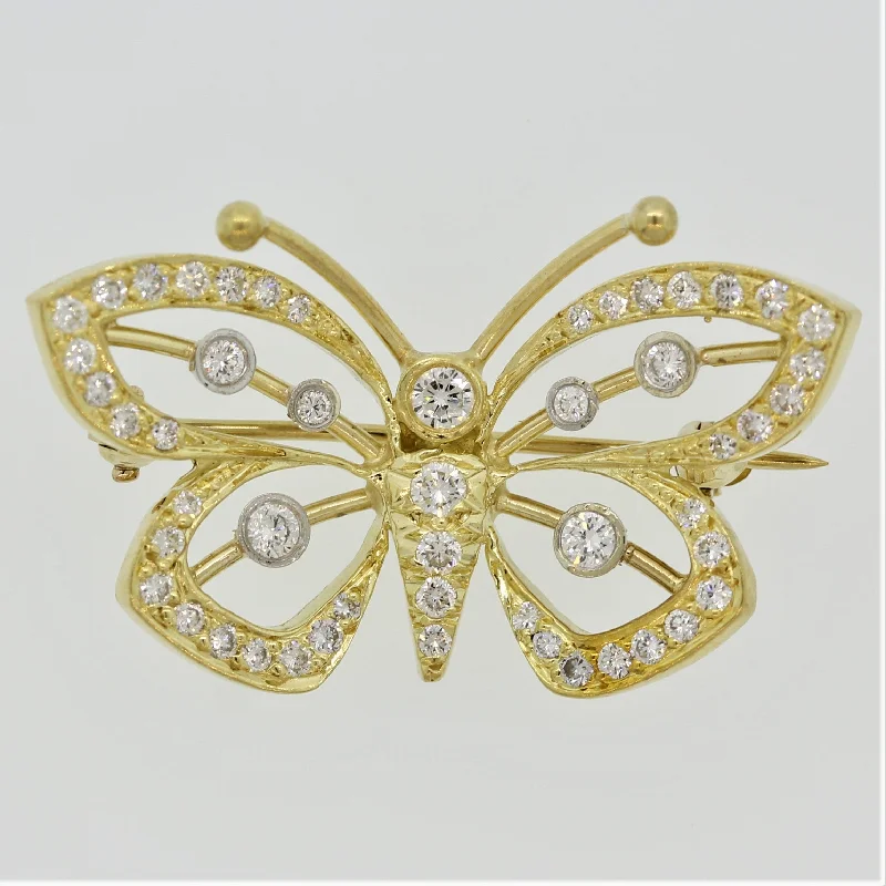 Sculpted gem brooch-Diamond Gold & Platinum Butterfly Pin Brooch