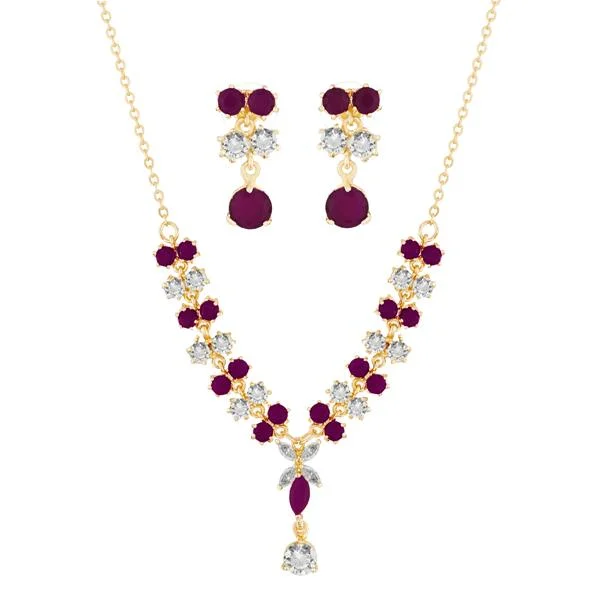 Warm wood necklaces-Suhagan Ruby And AD Stone Gold Plated Necklace Set - FBE0028B