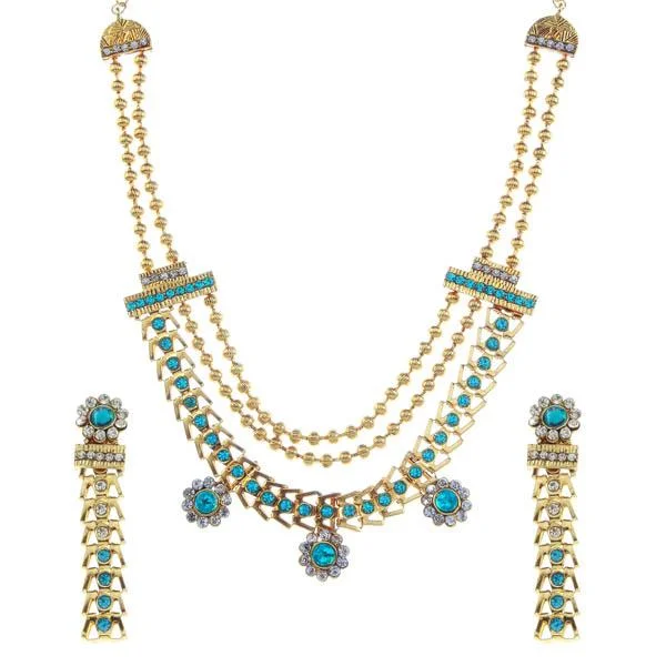 Smooth pendant necklaces-Soha Fashion Stone Gold Plated Traditional Necklace Set