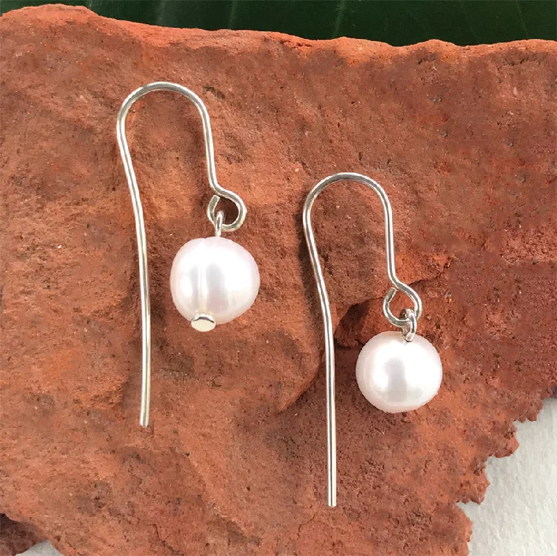 Linen thread earrings-Simplicity Pearl Earrings - Sterling Silver, Indonesia