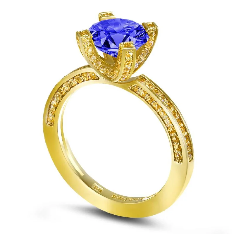 Thai style rings-Princess Tanzanite Garnert Gold Engagement Ring