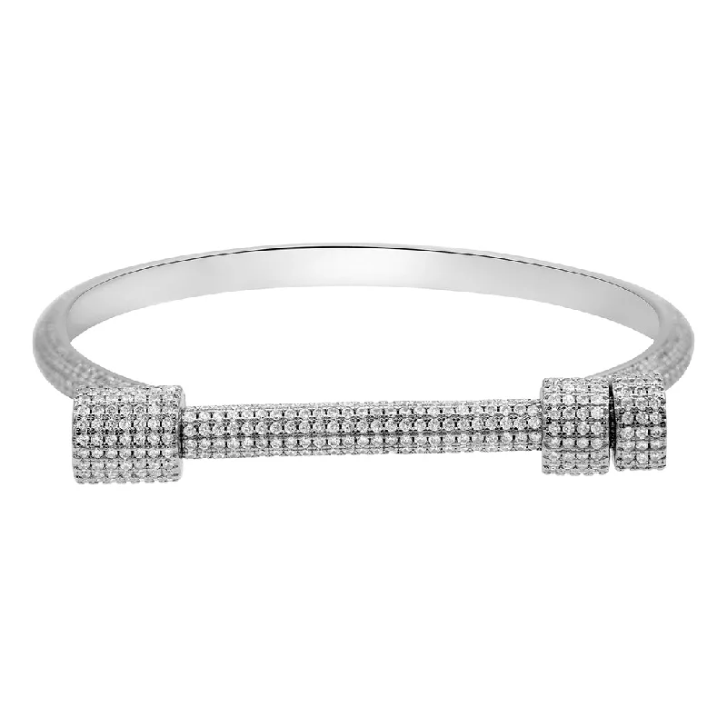 Raven feather bangles-Rhodium Plated Crystal Screw Cuff Bracelet