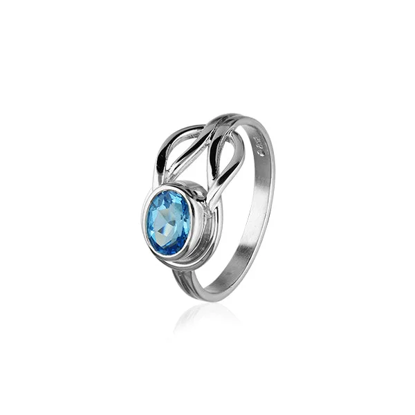 Chunky gem rings-Celtic Silver Ring CR50 Blue Topaz