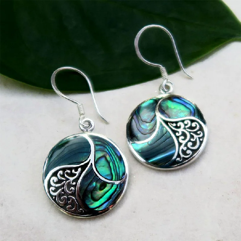 Tide motif earrings-Saja Abalone Earrings - Sterling Silver, Indonesia