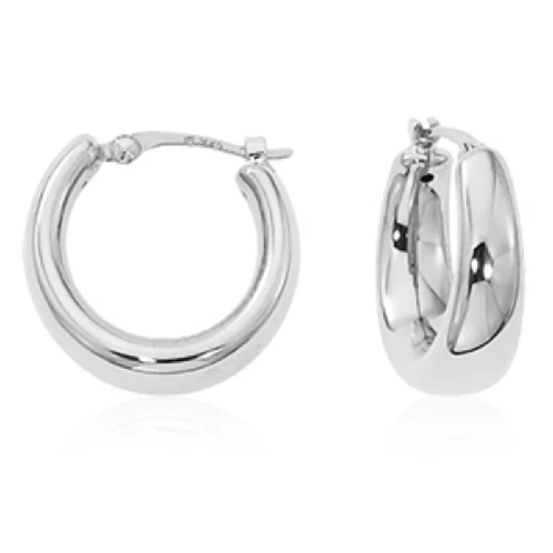 Swirl shape earrings-14k White Gold Small Plain Round Snap-Down Hoop Earrings