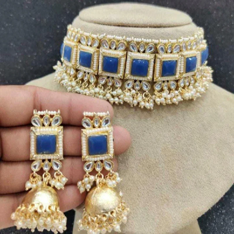 Round stone necklaces-Metro Bangles Gold Plated Kundan & Crystal tone Necklace Set