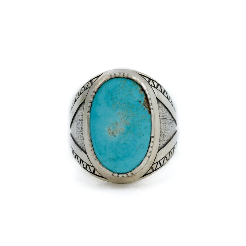 Carved name rings-Lambda Λ Ring x Natural Kingman Turquoise