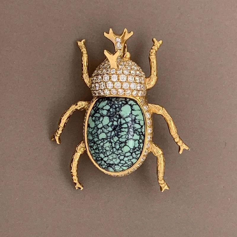 Bent pin brooch-Diamond Turquoise Beetle Pendant-Brooch