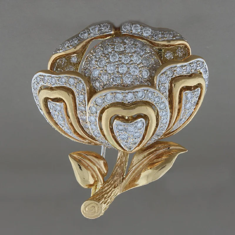 Topaz stone brooch-Estate Diamond Gold Flower Brooch