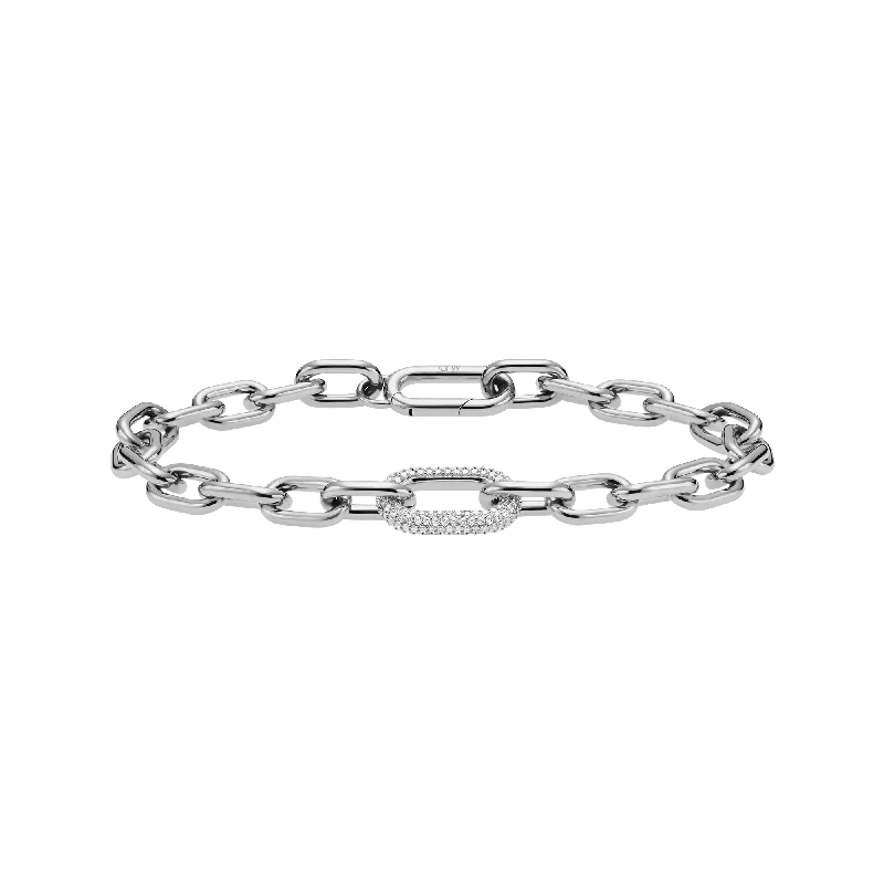 Solid cuff bangles-Crystal Link Bracelet Silver