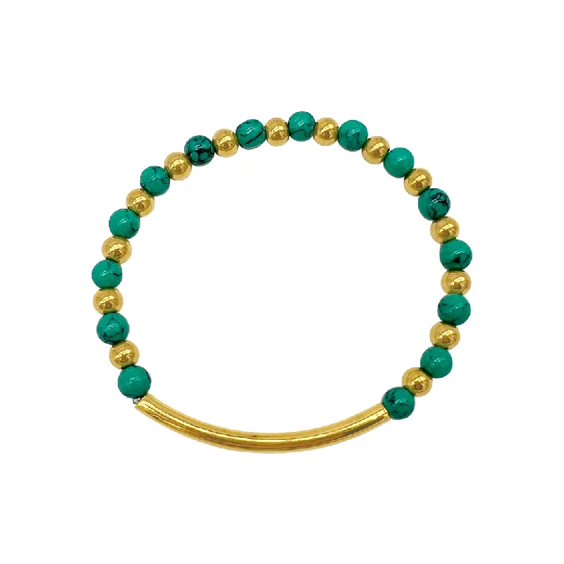 Bead charm bangles-14k Gold Plated Turquoise Beaded Bracelet