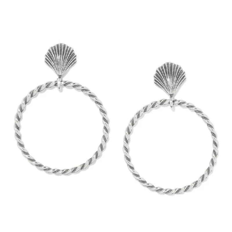 Leaf charm earrings-Brighton Silver Shells Hoop Earrings