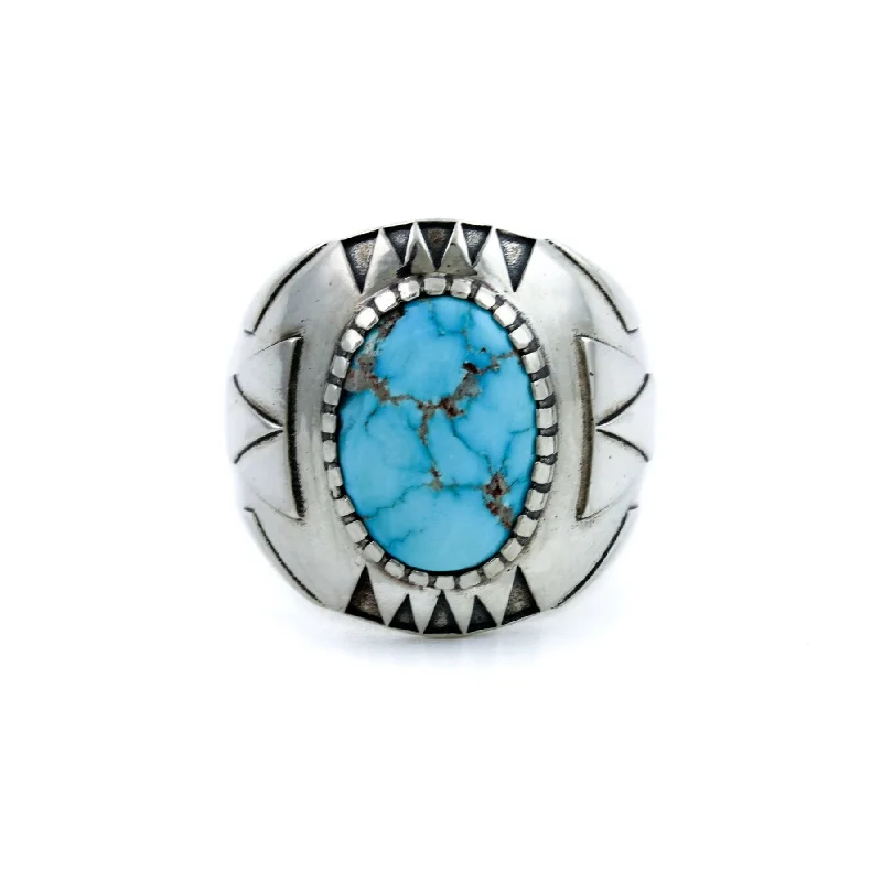 Glossy band rings-Geometric "Delta Δ" Ring x Kingman Turquoise