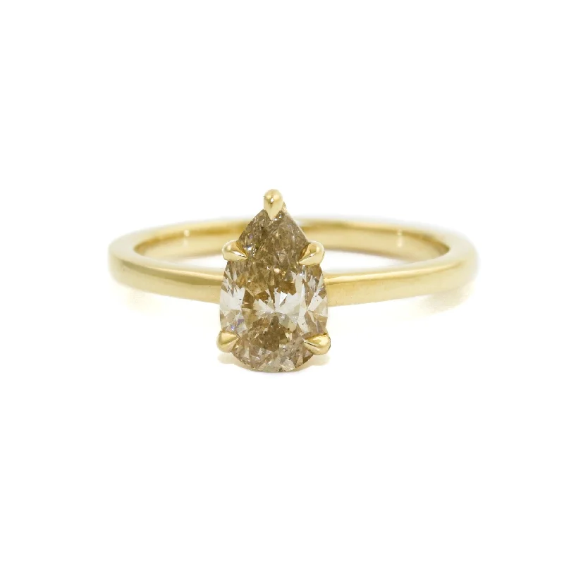 Oval gem rings-Pear Shape Champagne Diamond Solitaire Ring