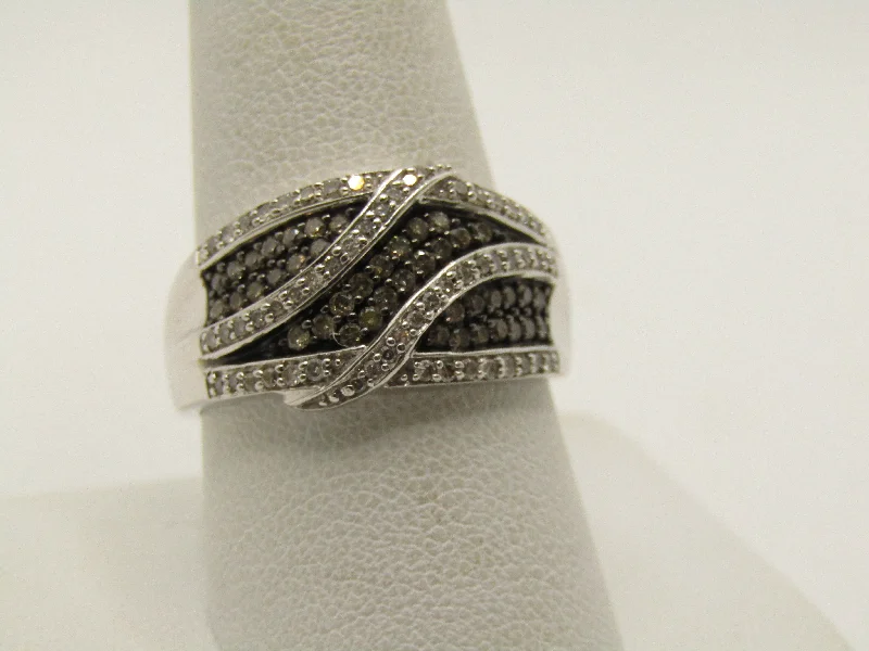 Oval shape rings-10kt Clear & Cognac Diamond Cigar Band Ring, Sz. 10