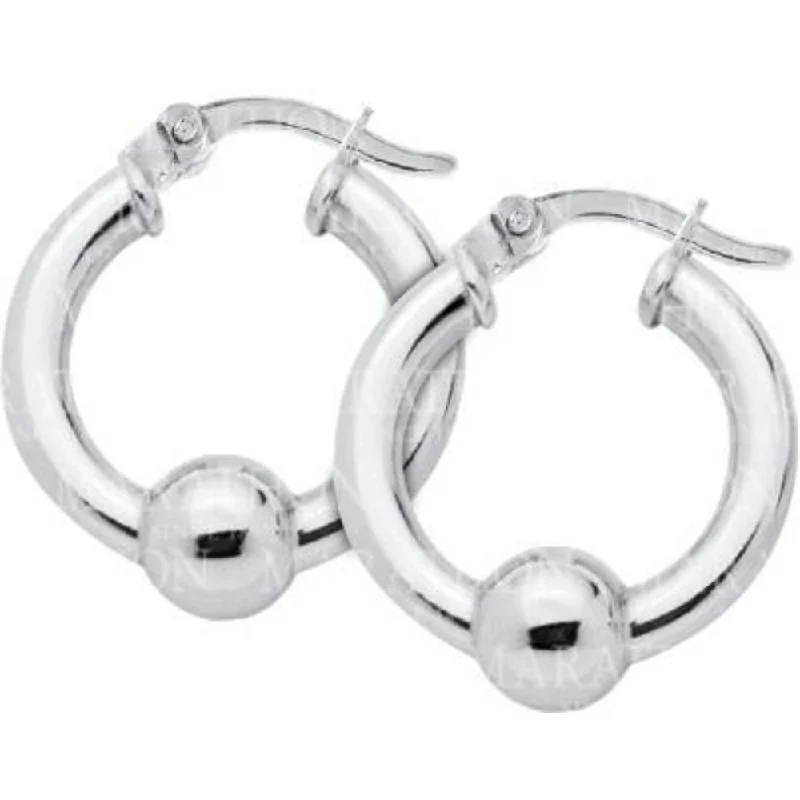 Tiny star earrings-Sterling Silver Hoop with Bead Earrings