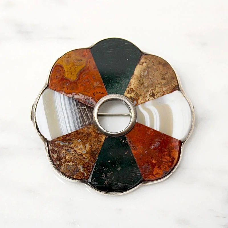 Solid bar brooch-Pretty Flower Pebble Brooch with Agate Petals