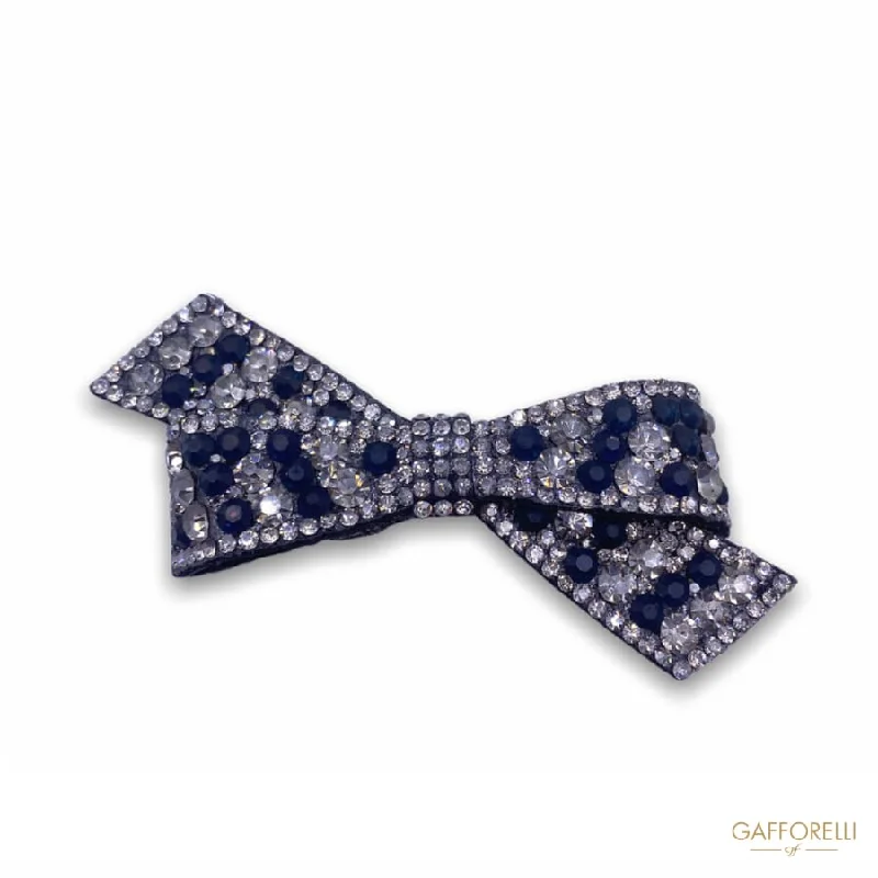 Spirit eye brooch-Bow Brooch in Fabric with Crystal and Blue Thermoadhesive Rhinestones H269 - Gafforelli Srl