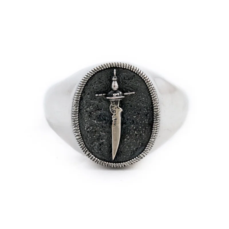 Dual-metal rings-Silver "Cutlass" Signet