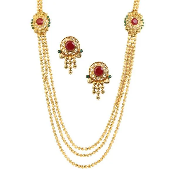 Glossy pearl necklaces-Utkrishtt Red Austrian Stone Gold Plated Necklace Set