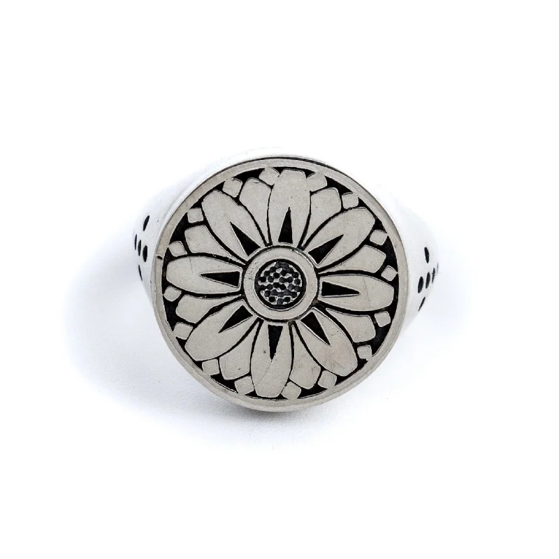 Round gem rings-Japanese Sunflower Signet