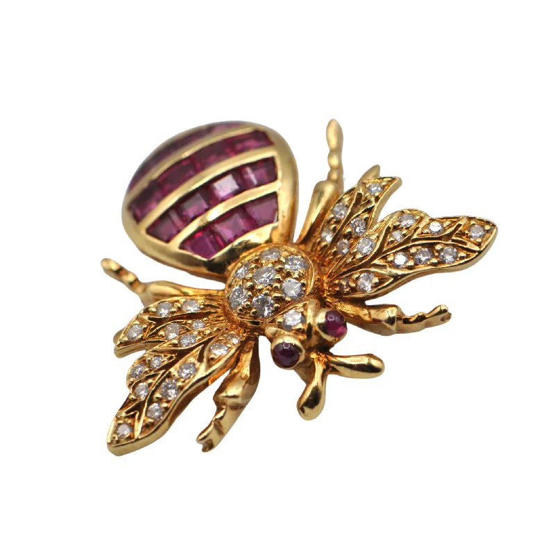 Bold gem brooch-Vintage Birks Diamond and Ruby 18k Gold Bee Brooch