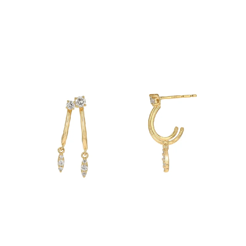 Coiled thread earrings-Rachel Reid 14k Diamond Drop Double Row Huggie Earrings