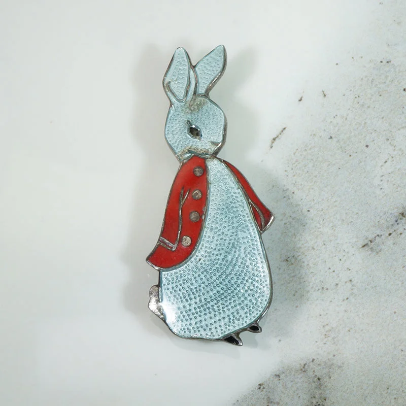 Dual-metal brooch-Blue Bunny Enameled Brooch from Margot de Taxco