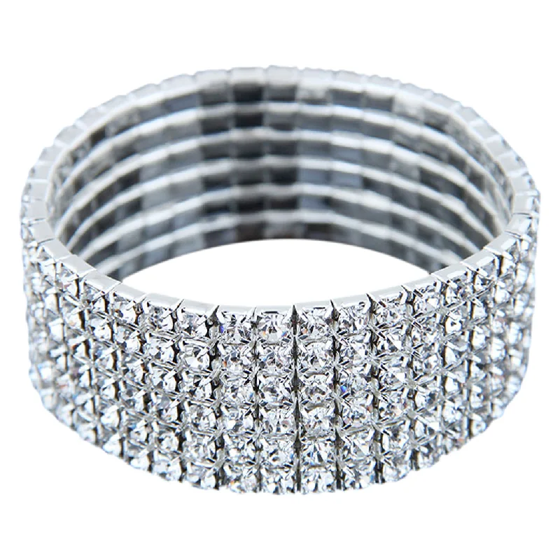 Worn clasp bangles-Stretch Crystal Wide Bracelet