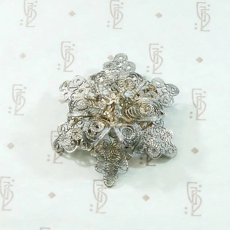 Bold druzy brooch-Lacy Silver Filigree Flower Brooch