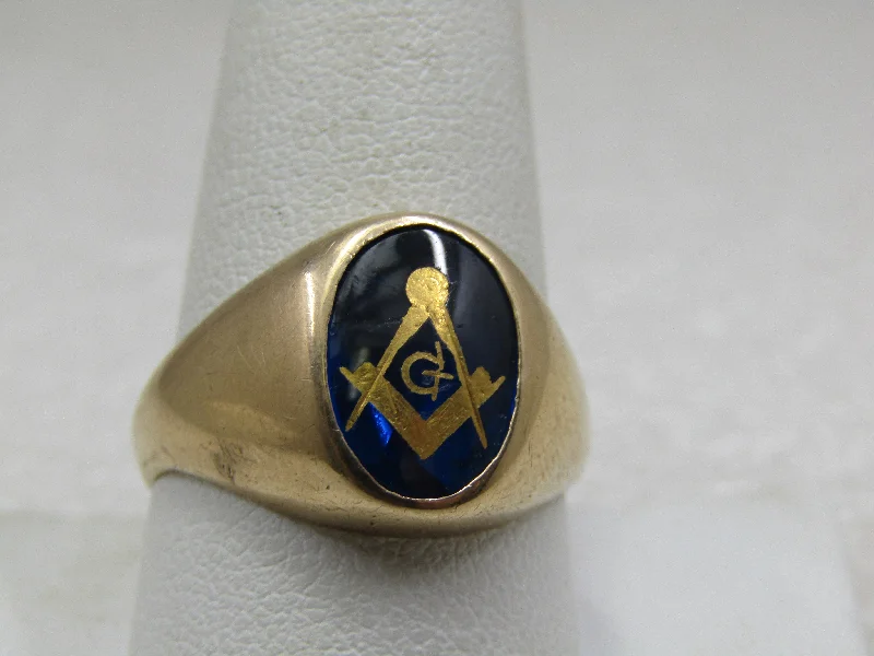 Wide band rings-10kt Blue/Gold Masonic Ring, Sz,. 10.5 , 1940's-1950's