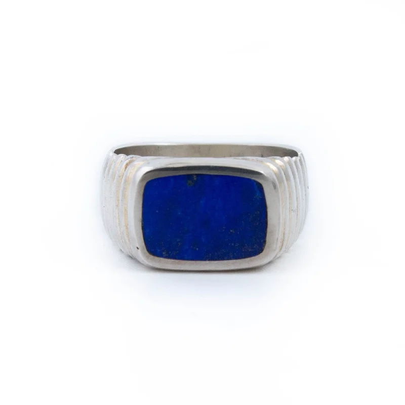 Sleek gold rings-Ridged Lapis Inlay Ring