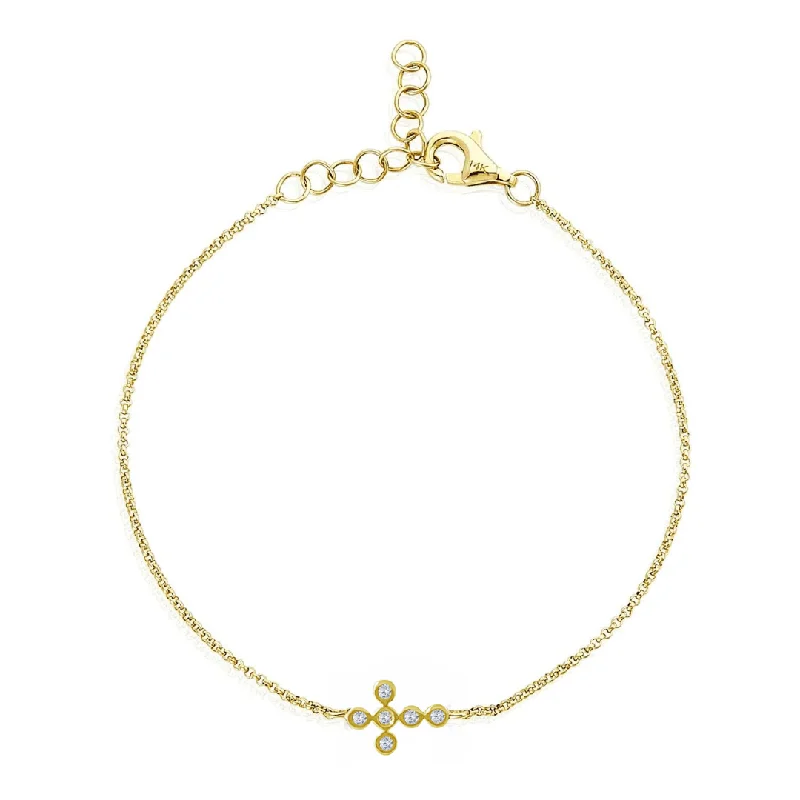 Flat charm bangles-Bezel Diamond Cross Bracelet