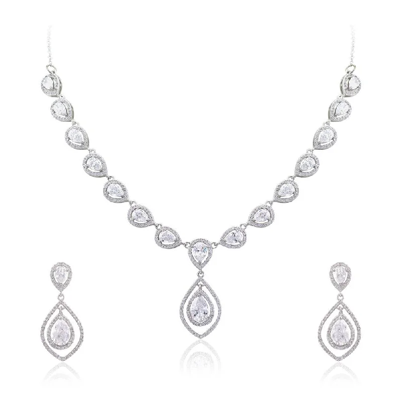 Tribal medallion necklaces-21 Nicole Jewellery Rhodium Plated Cubic Zirconia Necklace Set  - NL269