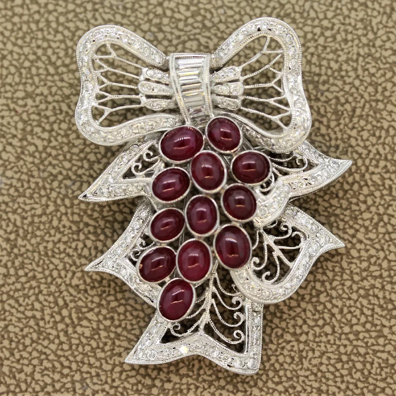 Gothic style brooch-Diamond Ruby Gold Mistletoe Brooch